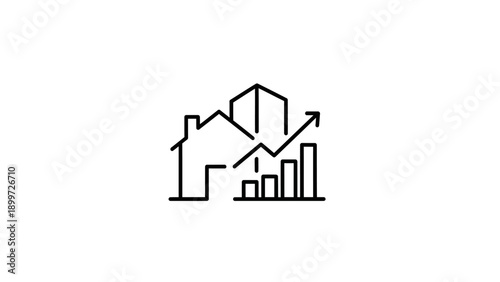 Real estate houses market growth chart upward arrow icon