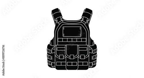 A black silhouette of a tactical vest showcasing protective gear ideal for design projects on transparent background high quality professional detailed