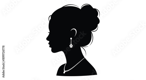 Elegant woman s headshot featuring an updo hairstyle and delicate jewelry on transparent background silhouette high quality professional detailed modern elegant stylish