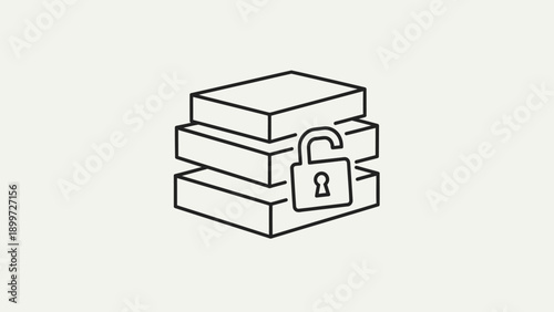Unlocked data stack line icon representing security access