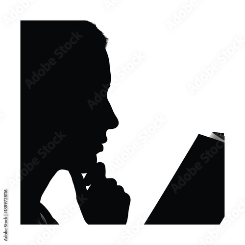 Silhouette of man deep in thought with hand on chin