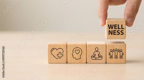 wellness concept with wooden blocks