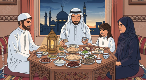 Diverse team of professionals collaborating around a table with laptops and papers, showing teamwork, innovation, and a modern business meeting, vector