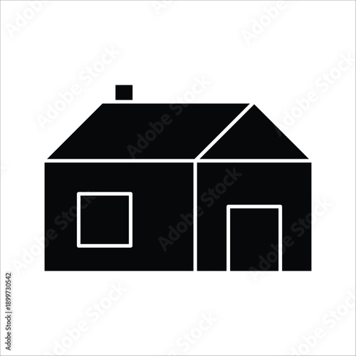 Simple black house silhouette icon. Minimalist home and real estate vector symbol isolated on white background.