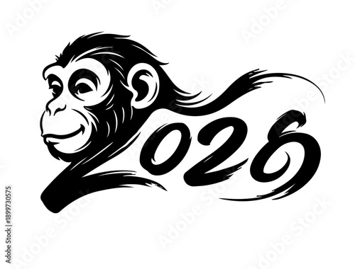 Stylized head of a monkey with the image of the year 2028 according to the zodiac sign.