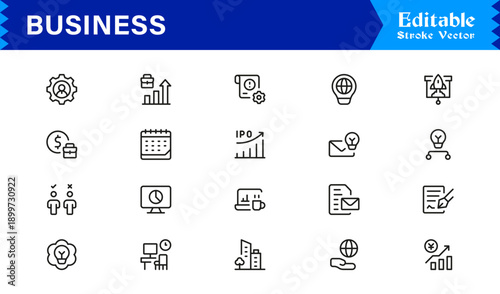 Professional Business Line Icon Pack with Modern Minimal Design Editable Pixel Perfect Vector Icons Ideal for Corporate and Office Concepts