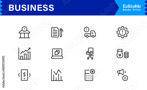 Professional Business Line Icon Pack with Modern Minimal Design Editable Pixel Perfect Vector Icons Ideal for Corporate and Office Concepts
