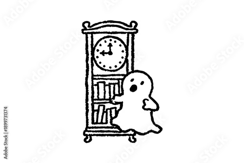 Vintage Illustration of a Cheerful Character with a Grandfather Clock