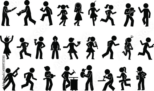 Collection of diverse children engaging in various activities silhouettes