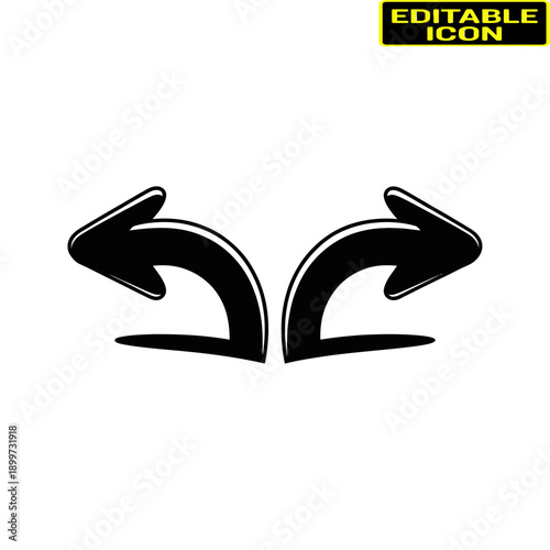 Two black arrows pointing towards each other in a circular motion. Vector