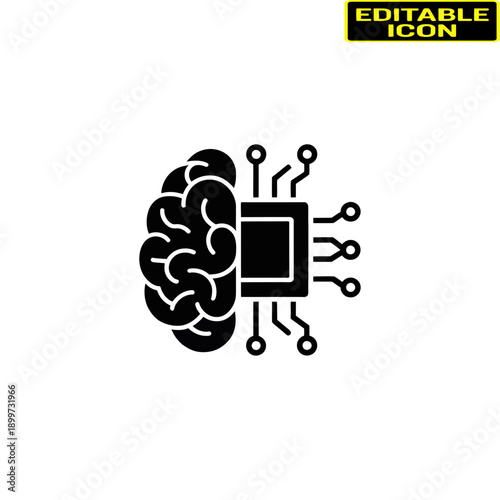 A futuristic illustration of a human brain intertwined with a circuit board. Vector