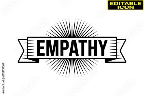 A striking black and white graphic design featuring the word empathy with a starburst effect Vector