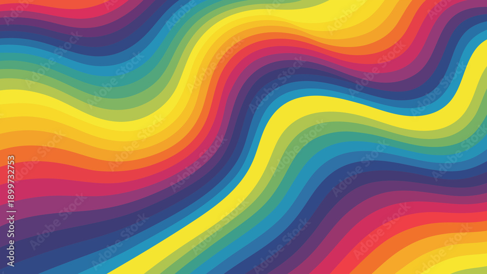 Obraz premium Vibrant rainbow colored wavy abstract background with multicolored swirls and curves