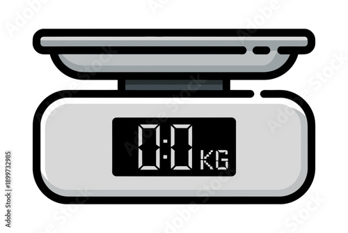 A digital kitchen scale with a sleek and modern design displaying 0.0 kg