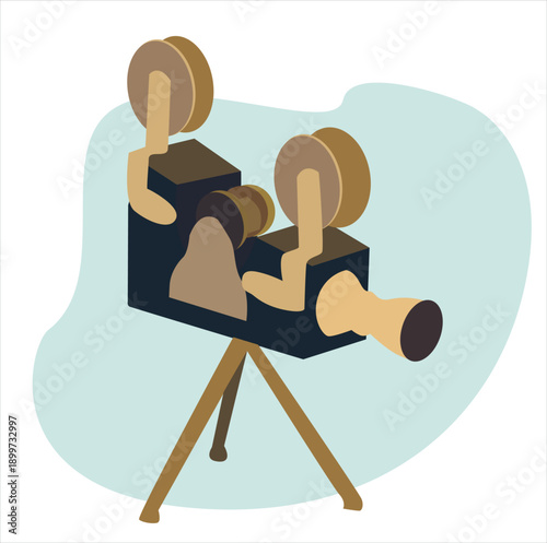 old camera. Retro movie camera sketch. Filming, film shooting concept.