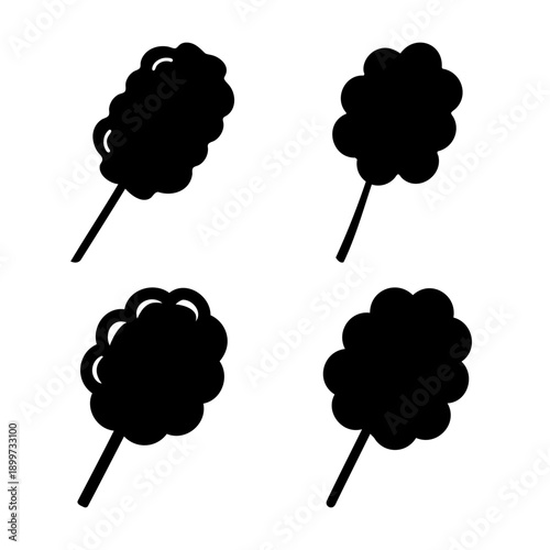 Sweet and simple cotton candy black silhouette icons set perfect for carnival designs