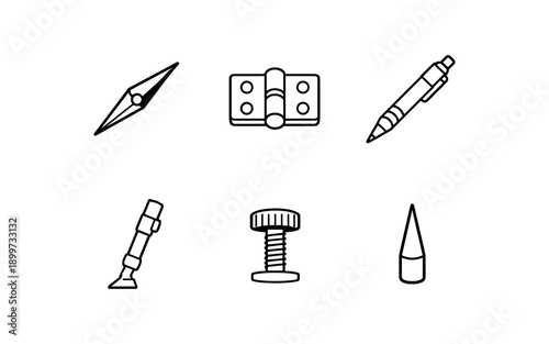 Collection of simple line art icons representing various tools and hardware elements