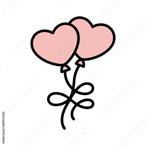 A cute illustration of two pink heart-shaped balloons tied together
