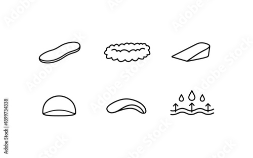 Collection of hand-drawn icons representing shoe inserts and foot care solutions