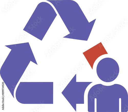 Recycle symbol with human silhouette representing personal responsibility, circular economy and waste management practices for a sustainable environmental future.