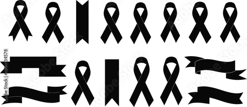 Collection of black awareness ribbons and banners in various styles and shapes