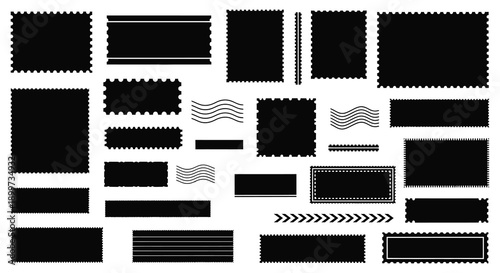 An assortment of black rectangular and wavy shapes creating a versatile design element on transparent background silhouette high quality professional detailed