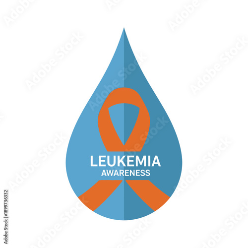 Leukemia awareness campaign logo with a blue teardrop shape and orange ribbon symbol on white background