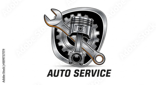 Auto Service Emblem with Wrench and Piston.