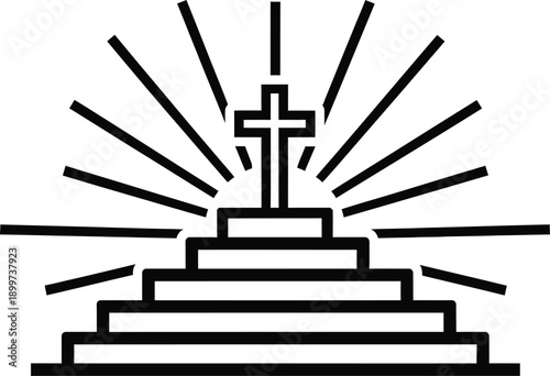 A christian cross on a pedestal with sunburst rays