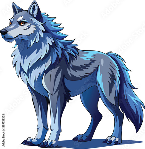Majestic blue wolf howling in icy wind vector illustration flat design