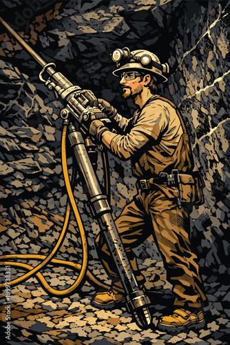 vector image of a miner drilling a rock