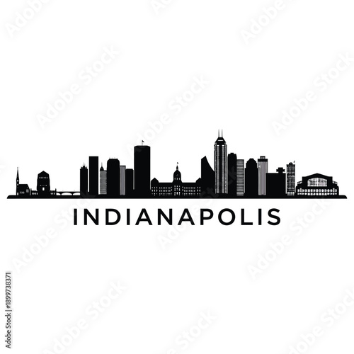 Indianapolis skyline silhouette against a white background with city name