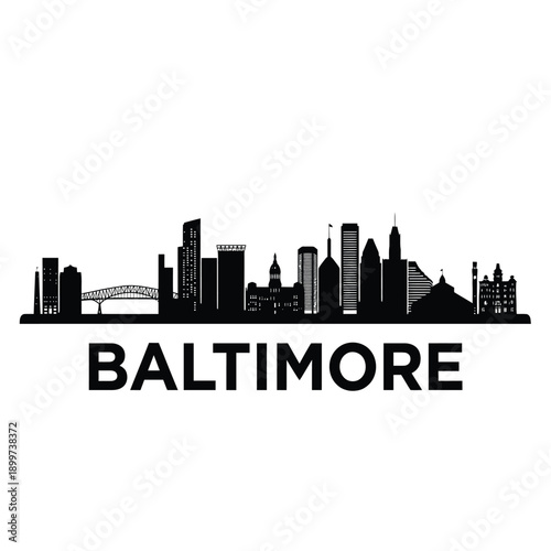 Baltimore skyline silhouette with prominent city name typography below