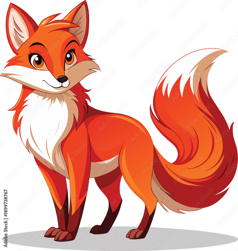 Fototapeta premium Cute red fox with fiery tail vector illustration flat design