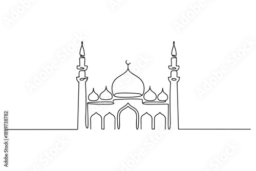 Continuous single line drawing of mosque ramadan concept vector illustration

