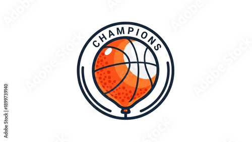 Celebratory Basketball Champions Logo Illustration Featuring Orange Ball and Trophy