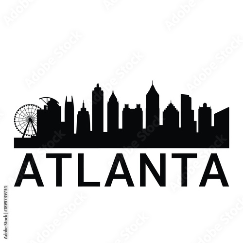 Atlanta skyline silhouette with ferris wheel and city name below