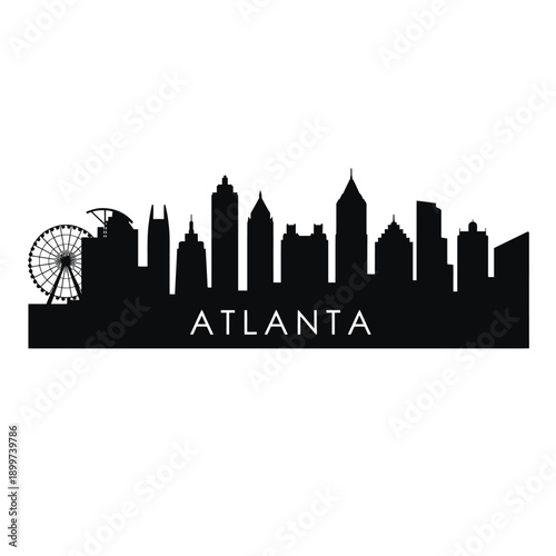 Atlanta skyline silhouette with ferris wheel and city name graphic