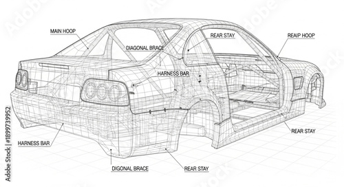 Automotive Chassis Blueprint Diagram.
