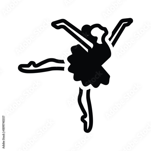 A minimalist black silhouette of a ballerina in a dynamic pose