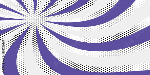 Dynamic radial swirl background with halftone pattern, a modern retro graphic design for energetic visual impact