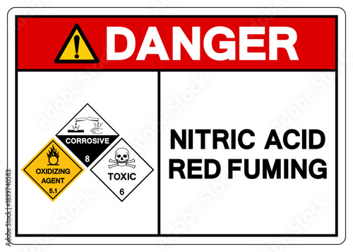 Danger Nitric Acid Red Fuming Symbol Sign, Vector Illustration, Isolate On White Background, Label.EPS10