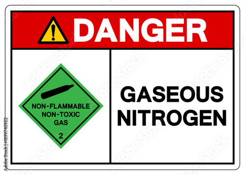Danger Gaseous Nitrogen Symbol Sign, Vector Illustration, Isolate On White Background, Label.EPS10