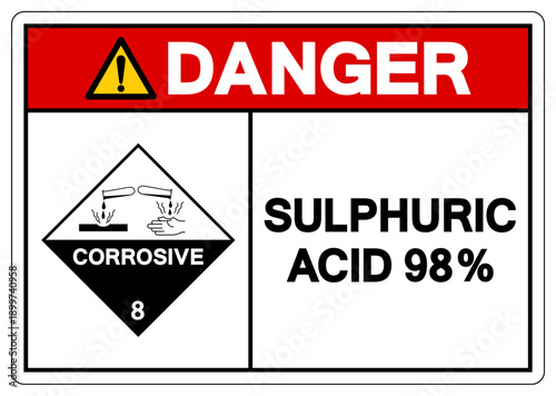 Danger Sulphuric Acid 98% Symbol Sign, Vector Illustration, Isolate On White Background, Label.EPS10