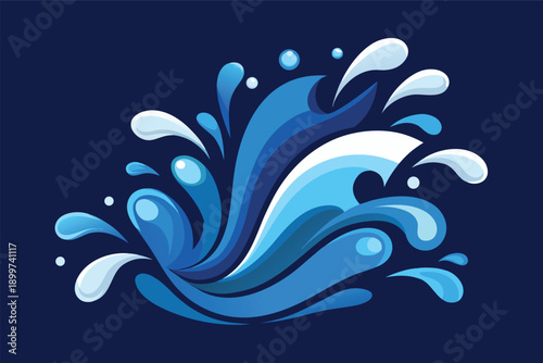 A dynamic illustration of a water splash with vibrant blue and white hues