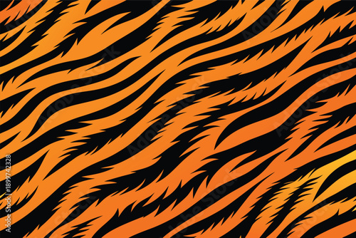 A close-up view of vibrant orange and black tiger stripes on a smooth surface
