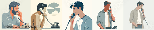 A Handsome Man Talking on the Phone Vector Illustration