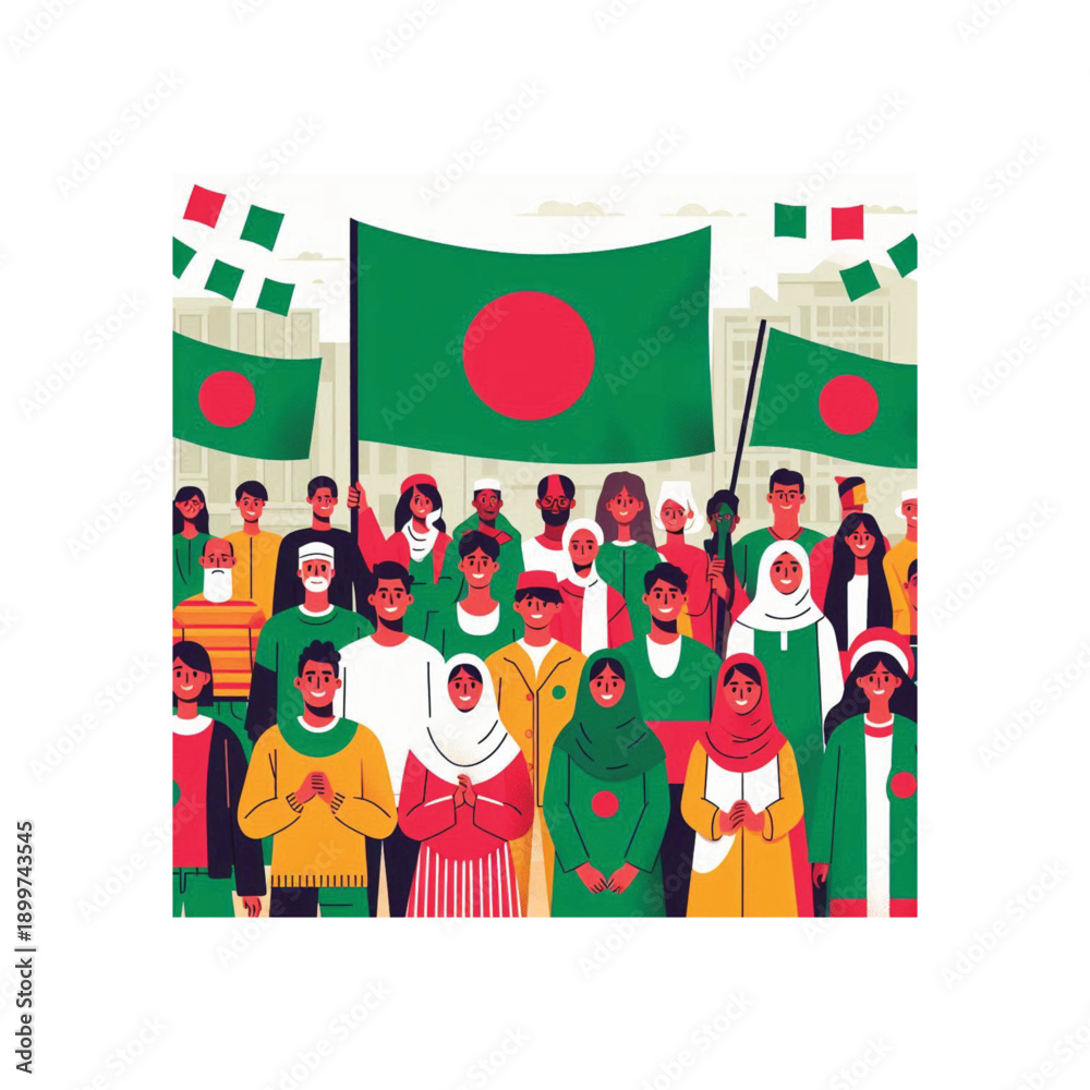 Fototapeta premium people waving bangladesh flags national day flat vector illustration
