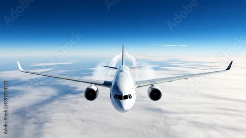 Commercial Jet Airplane Flying Through Blue Sky