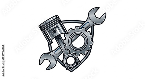 Automotive Engine Parts and Tools Emblem.